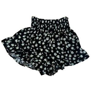 NWT WILD FABLE High Waisted Linen Like Ruffle Shorts Black Floral - XS